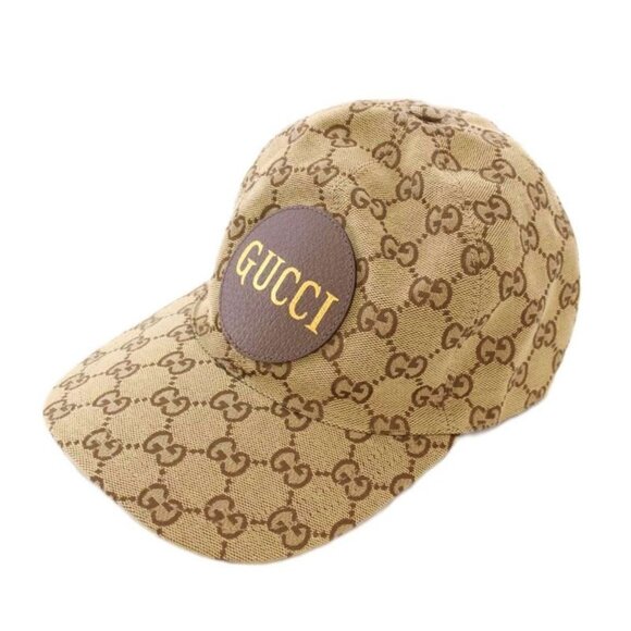 Gucci Hat Baseball Cap GG Canvas Leather Logo Patch All Over Pattern M 58 cm
